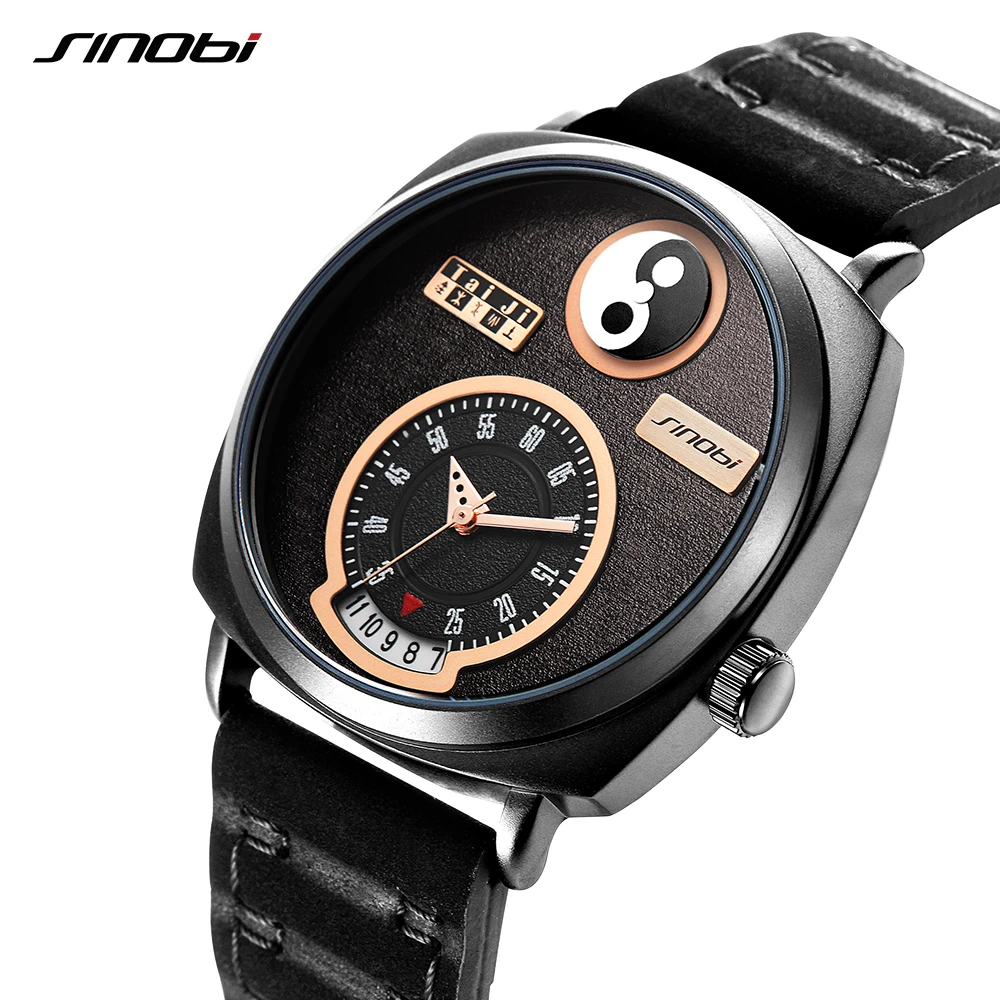 

SINOBI Chinese Tai Chi Unique Design Men Watch Leather Philosophy Element Concept Creative Watch Men Quartz Watches