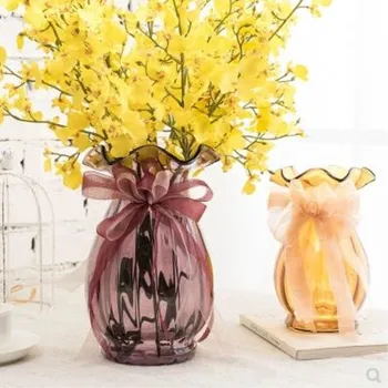 

European wave mouth creative glass vase, transparent color, living room TV cabinet decoration ornaments