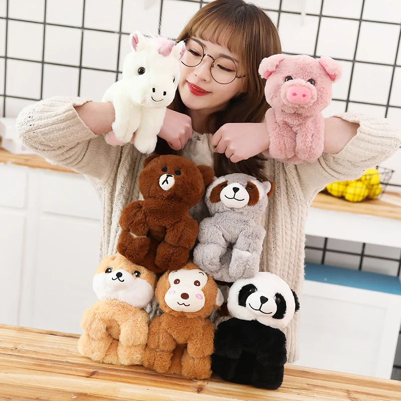 Cute Cartoon Animal bracelet curtain buckle plush toy doll Panda Unicorn Dog Monkey Raccoon Pig Bear doll Children Xmas gift