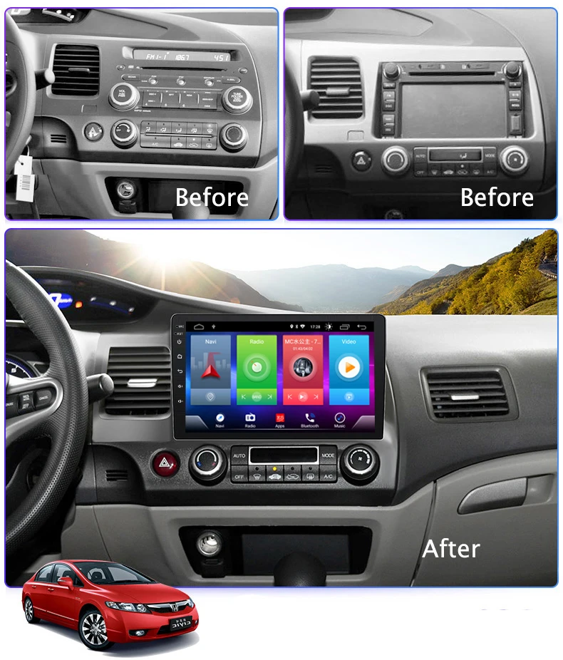 Sale Car Android 8.1 Multimedia Player for Honda Civic LHD 2008-11 GPS Navigation Device USB bluetooth steering wheel control support 3