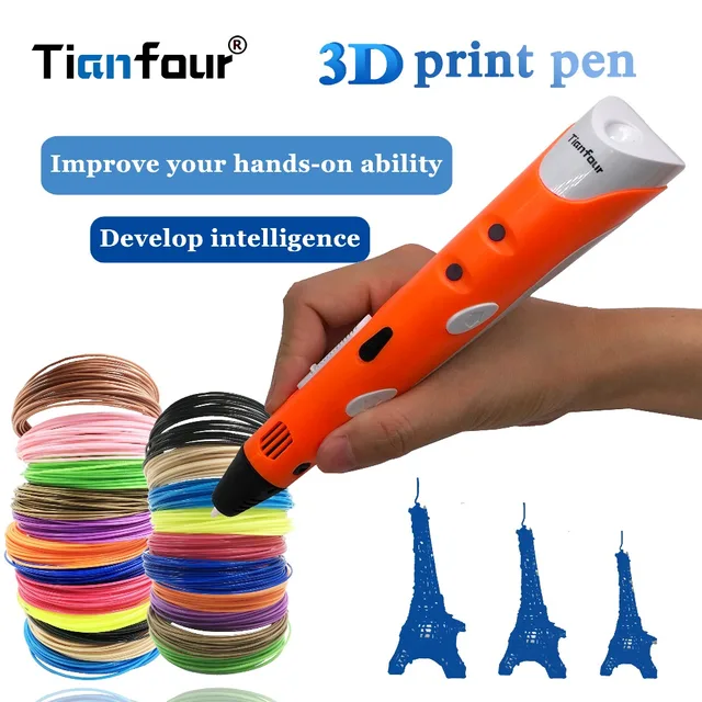 Cheap Tianfour 2018 creative toys 3d printing pen 120m 1.75mm ABS Smart 3d drawing pens+paper model drawing board christmas gift toys 