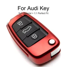 Ochrona TPU obudowa kluczyka do samochodu pokrywa skórzane etui dla Audi Q3 A4L A6L Q5 Q7 A1 A3 brelok na klucze z pokrowcem na pilota uchwyt pierścieniowy dla Audi Q3 A4L A6L Q5 Q7