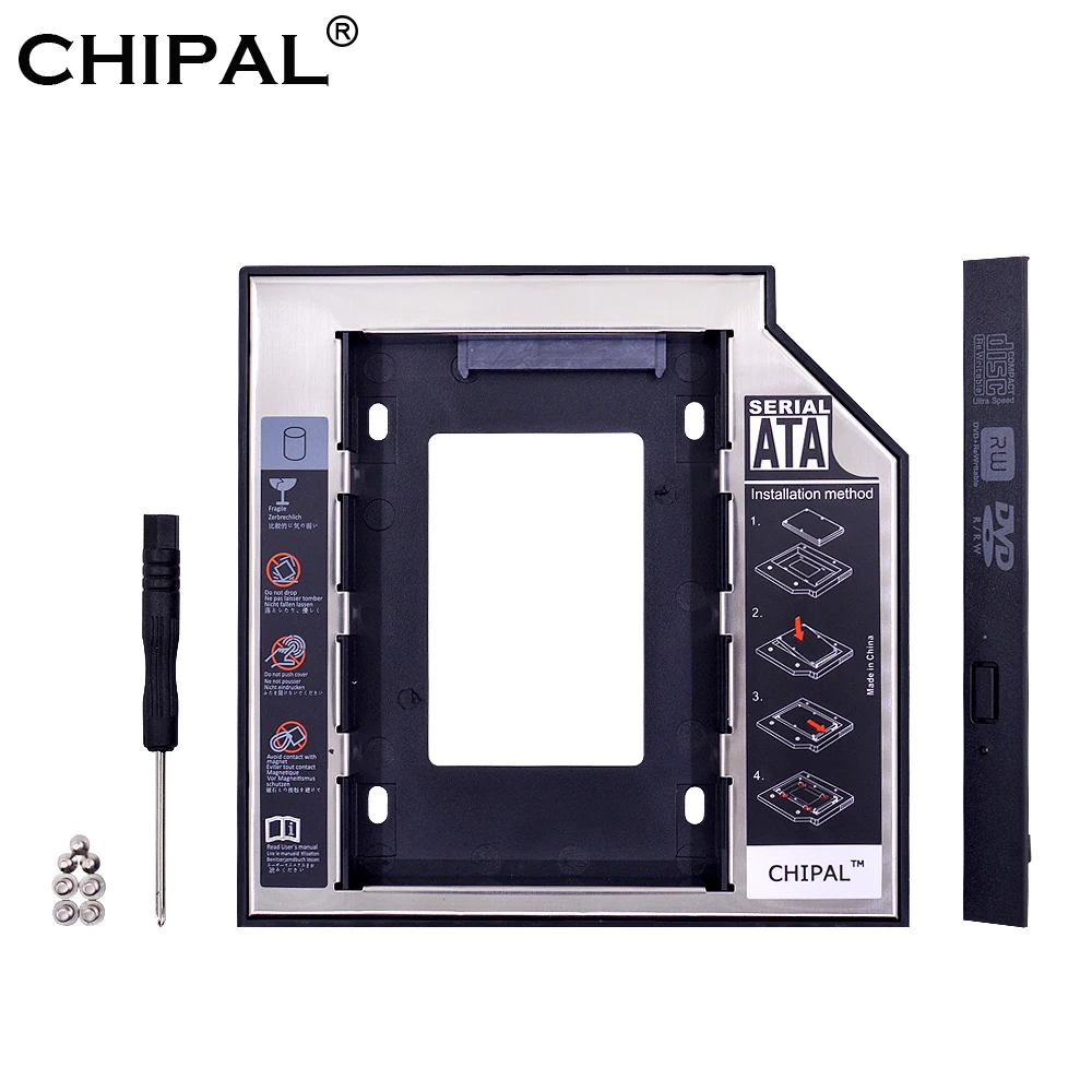 CHIPAL 10 шт Универсальный SATA 3,0 2nd HDD Caddy 12,7 мм для 2," 2 T чехол для SSD, HDD корпус со светодиодный для ноутбука ODD CD-ROM DVD-ROM