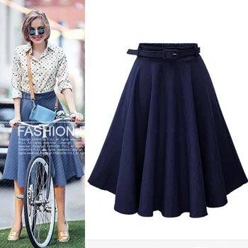 

New Summer Style Women Skirts Plus Size Fashion Casual Loose Solid Belt Cotton Jeans Skirts For Women Large Denim Midiskirt Free