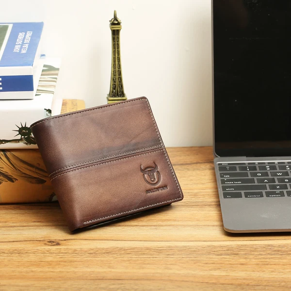 Bullcaptain<ALIMT >&reg;</ALIMT> Men Minimalist Wallet Bifold Genuine Leather Durable Wallet High Capacity Card Holder