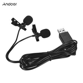 

Andoer USB Dual-head Lavalier Lapel Microphone Clip-on Omnidirectional Computer Mic for Windows Mac Video Audio Recording