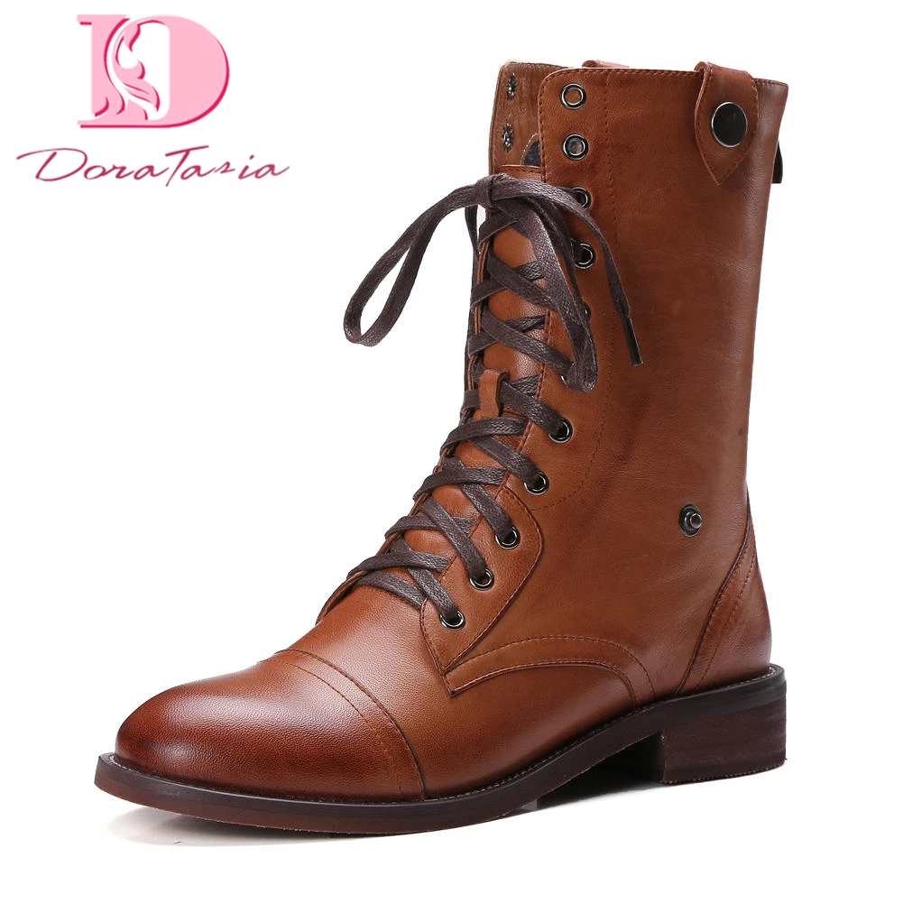 

DoraTasia 2018 High Quality Sheepskin Leather Dropship Low Heels Women Boot Female Shoes Women Martin Boots Woman Shoes