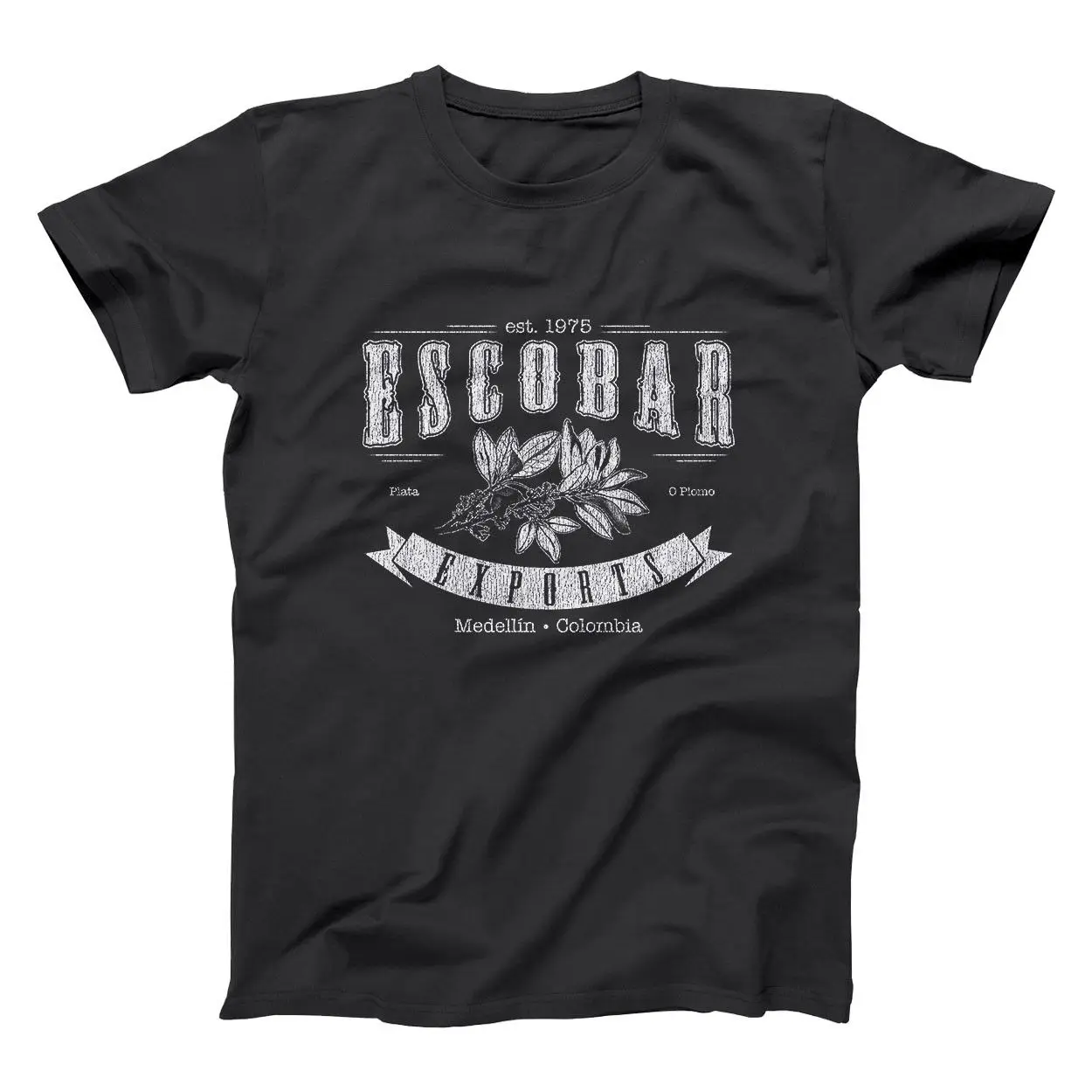 

Escobar Exports Pablo Funny Humor Plata O Plomo Black Basic Men's T-Shirt