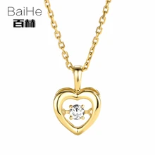 BAIHE Solid 14K Yellow Gold 0.08ct Certified Genuine Natural Dancing Diamond Engagement Women Trendy Jewelry unique Necklaces