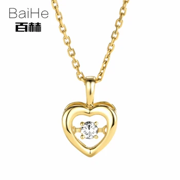 شراءBAIHE الصلبة 18K الذهب الأصفر 0.08ct الرقص الطبيعي عقد ألماس المرأة العصرية الجميلة مجوهرات جميلة القلب قلادة القلائد