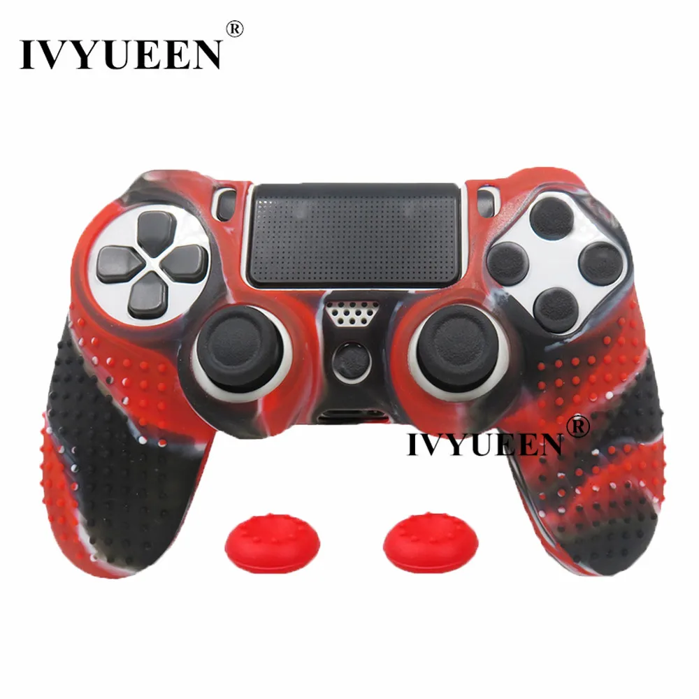 IVYUEEN силиконовый чехол для Игровые приставки 4 Dualshock 4 PS4 Pro Slim контроллер кожного покрова с джойстиками ручки Thumbsticks шапки