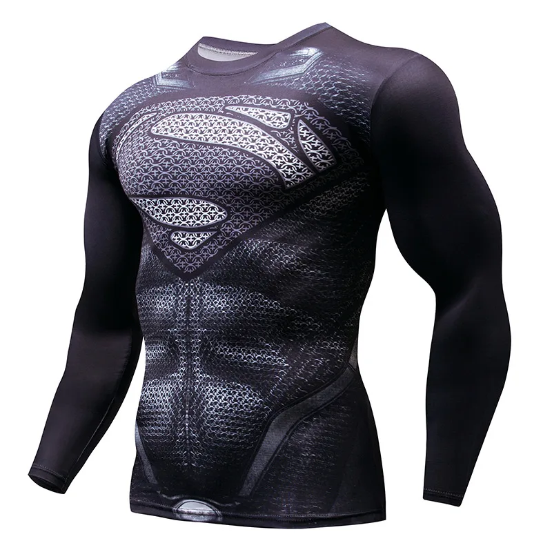 Осень зима супергерой Супермен/Бэтмен/Человек-паук мужская футболка с длинным рукавом компрессионные колготки топы Футболка - Цвет: 15