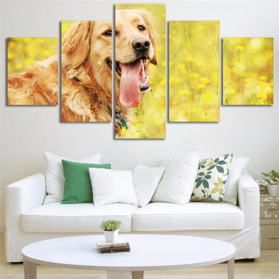 Modular-Vintage-Wall-Art-Pictures-Home-Decor-Paintings-On-Canvas-5-Pieces-Grassland-Animal-Golden-Retriever (4)