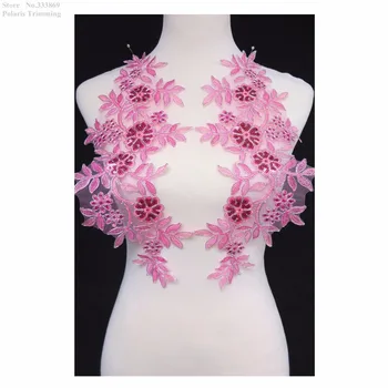 

New Free Shippping 1pair=2pcs x Pink/Maroon/Silver Flower Sequins Lace Appliques Trim Patches Dance Costume Accessories PBNC115B