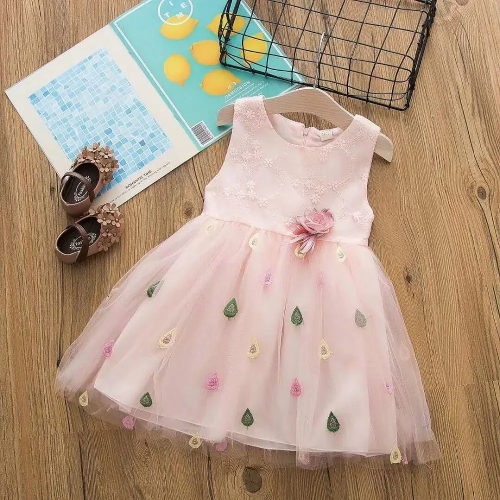 

2019 summer girls dresses fashion kids sleeveless lace mesh dresses for children party clothing girls wedding vest dress