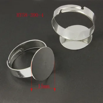 

(50 pieces/lot) rhodium-plated US8 Tone Adjustable Rings15mm Cabochon Settings 58-390