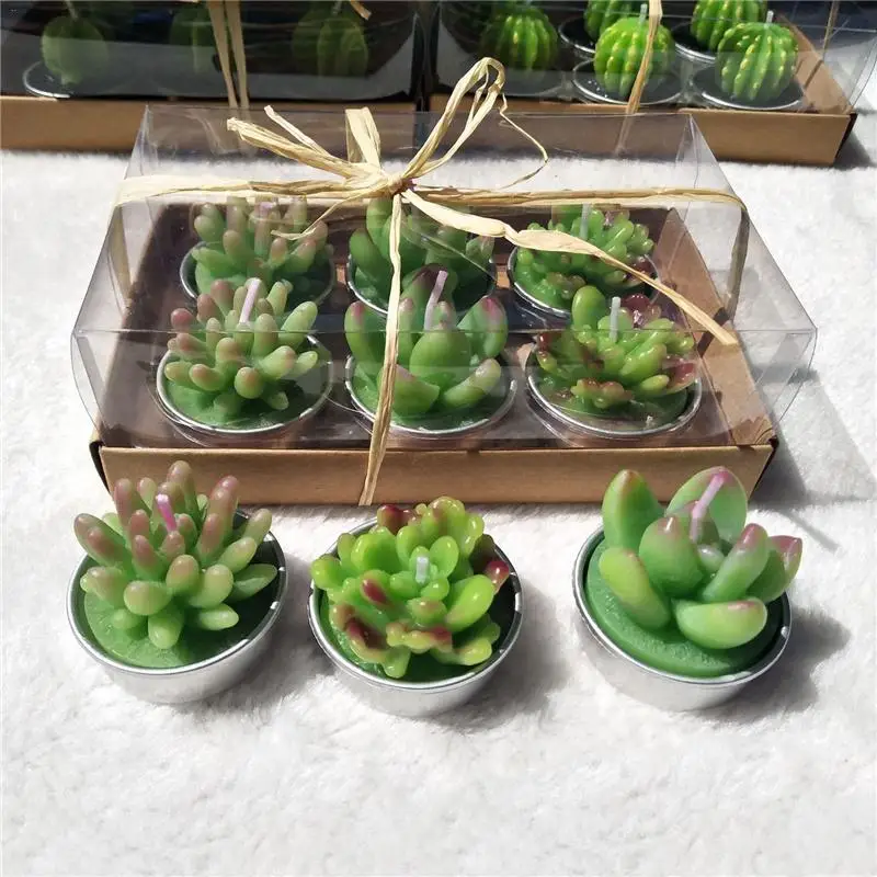 

1 Box Innovative Green Succulent Candle Set Simulated Lifelike Potted Succulent Candlelight Dinner Home Party Holiday Decoration