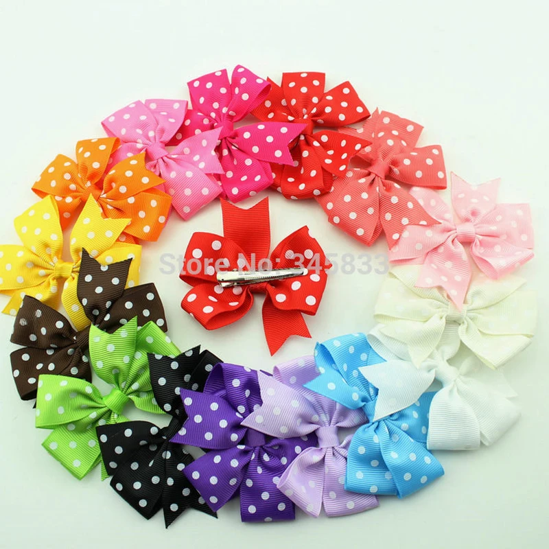 3inch Korean Children Polka Dot Ribbon Hair Bows WITH Clip, DIY