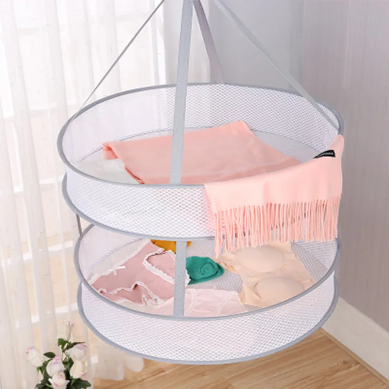 

Windbreak clothes drying basket folding clothes drying net single double three-layer clothes drying rack wholesale