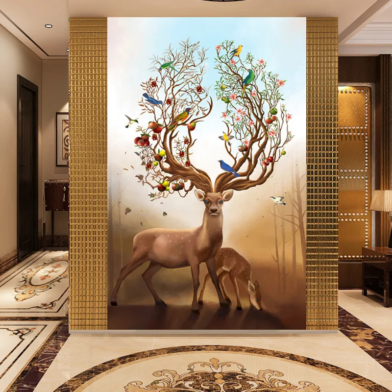 

QIANZEHUI Needlework,DIY Cross stitch,Sets For Embroidery kit landscape version Fortune deer Full embroidery Cross-Stitching