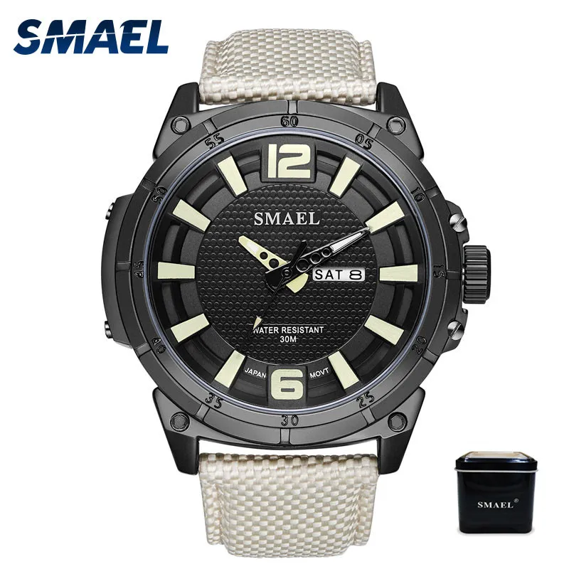 

SMAEL Brand Analog Quartz Men Watches Waterproof Wristwatches Mens Fashion Big Dial Portable Sport Watch Male Clock montre homme