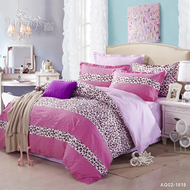 Bedding Set Full Queen Size Bed New 100% Cotton Linen Quilt/Duvet Cover Set Pillow Cases Leopard Print Home Textile 4P AQ02-1918