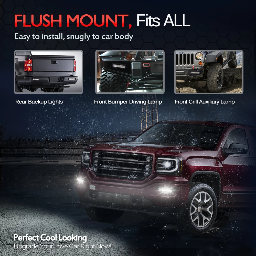 Off Road Back Flood Led Work Light Bar Mictuning 2Pcs 18W Flush Mount Led Pods