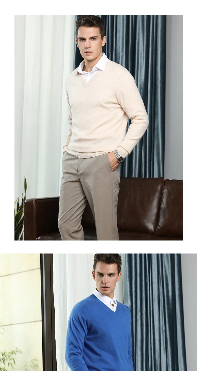 Настоящие вязаные кашемировые свитера, мужские пуловеры Vneck, 9 цветов, стандартная одежда, мужские джемпера, высокое качество, мужской свитер, вязаная одежда