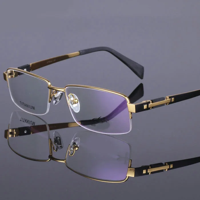 High quality Titanium Glasses Frame Men Square Semi Rimless Silver Gold ...