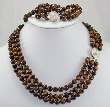 

New Design Natural Tiger Eye Stone 17" Brecelet & 20" Necklace Jewelry Set 5.23