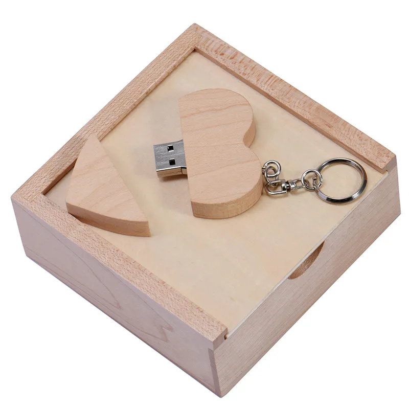 JASTER USB 2,0 деревянный usb в форме сердца+ коробка Флешка 4 ГБ 8 ГБ 16 ГБ 32 ГБ 64 Гб 128 ГБ usb флеш-накопитель внешняя карта памяти - Цвет: Maple wood box