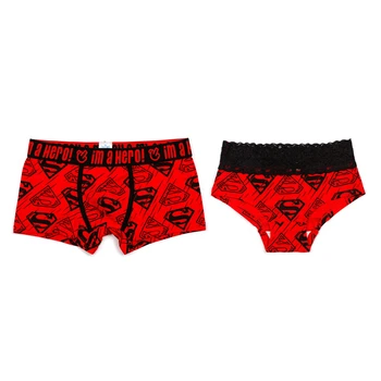 

Red Color Superman Print Couple's Underwear Underpants Lovers Panties Innerwear Women Sexy Fashion Lingerie Men Boxers Shorts