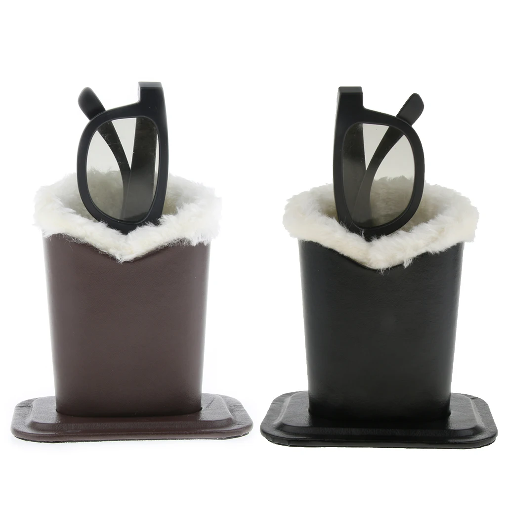 Pack of 2 Plush Lining PU Leather Eyeglasses Holder Stand Glasses Case Upright - Pen Holder Desk Organizer - Home Desk Decor