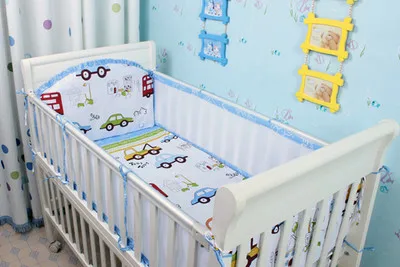  Promotion 5PCS Car Mesh Cot Baby Bedroom Set Nursery Bedding Cot bedding baby bed linen(4bumpers+sh - 32791774903