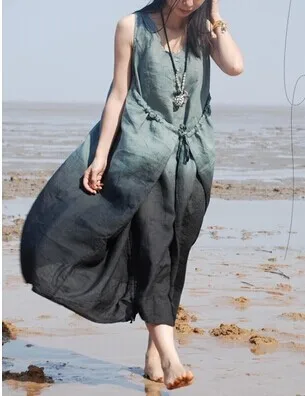 

Ultra-loose irregular gradient color sleeveless V-neck dress