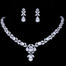 Emmaya классические наборы свадебных ювелирных изделий с кристаллами для женщин кольцо с фианитом ожерелье серьги набор Свадебные обручальные ювелирные изделия