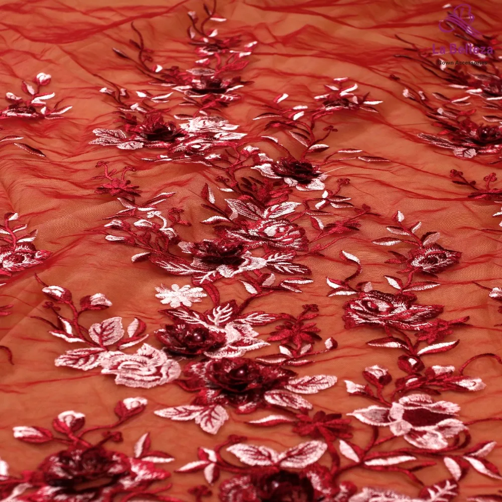 La Belleza новая кружевная ткань, винный, синий, розовый 3D Цветы Кружевная Ткань вечернее платье кружевная ткань 1 ярд