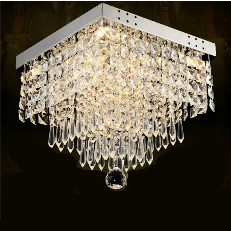 

Modern Brief Fashion Luxurious K9 Crystal Led E14 Square Ceiling Light For Aisle Entrance Living Room 30cm Ac 80-265v 2273
