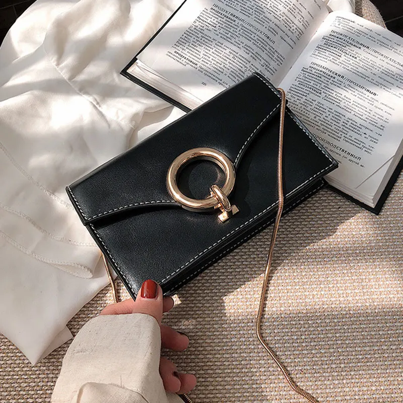 

2019 New Fashion Crossbody Single Shoulder Bag Plug Lock Rectangle Handbag with Golden Chain Strap for Women WML99