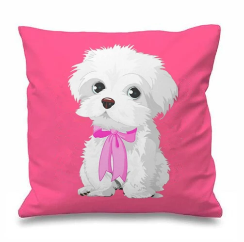Lovely Maltese Dog Cushion Cover Cute Maltese with Pink ...