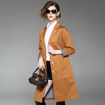 

trench coat feminino 2019 woman autumn trench coat high quality big pocket long casual loose single breasted slim outwear coats