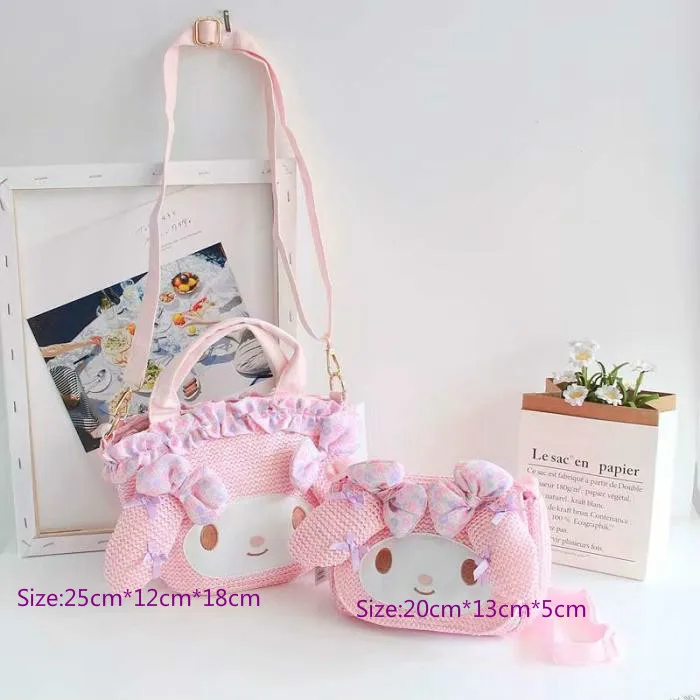 

Sanrio anime cartoon My melody handbag Weaving anime shoulder bags for girls Gift 2Size