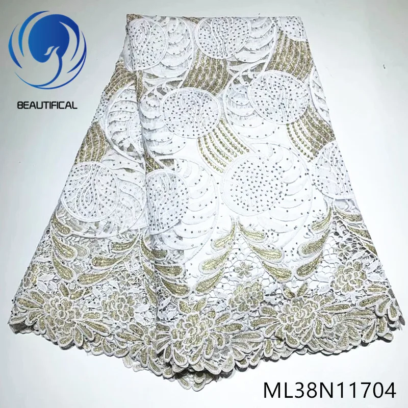 

Beautifical african lace fabrics embroidery net lace and cord lace with lot stones for wedding New arrival lace fabric ML38N117