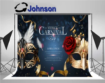 

wall background Vinyl cloth High quality Computer print Venice Carnival Rose Mask Diamonds Bokeh Feather Blue photo backdrop