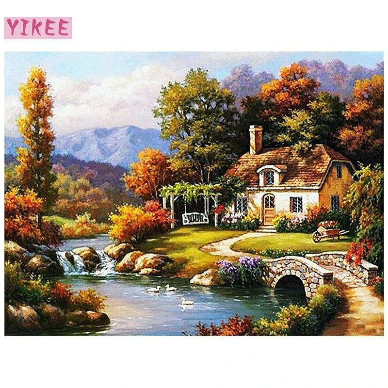 

diy paint by numbers,House by the River,painting by numbers for home decoration