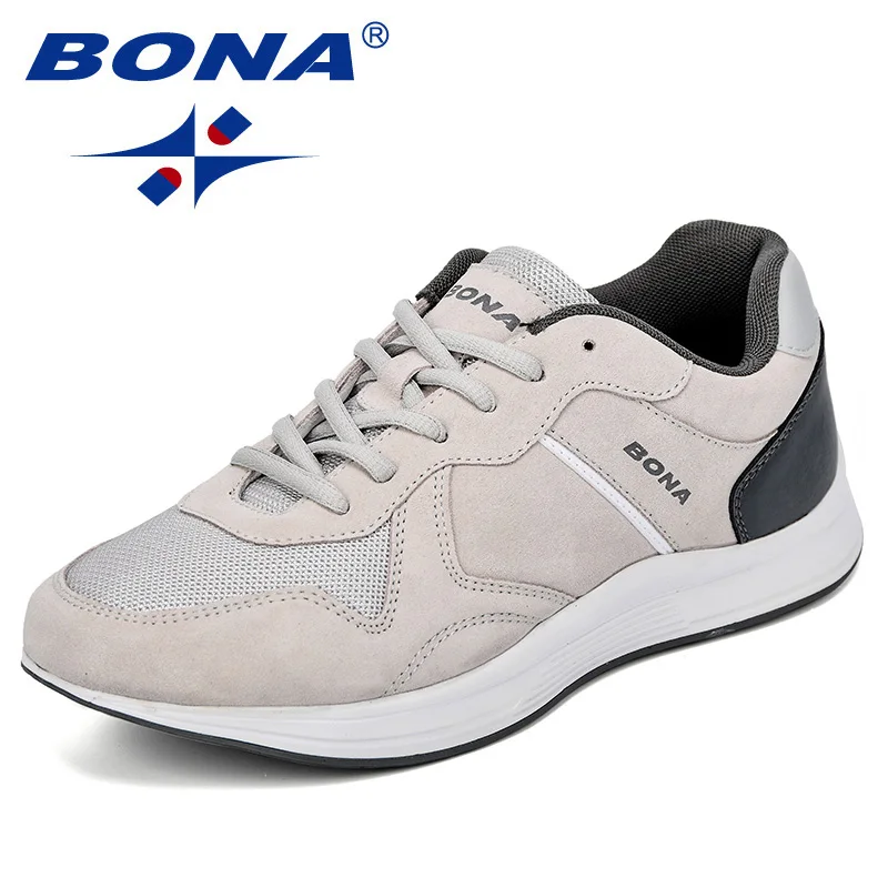 BONA/Новинка; классические стильные мужские кроссовки; замшевая сетчатая мужская повседневная обувь; уличная дышащая мужская удобная обувь для отдыха; - Цвет: Light grey dark grey