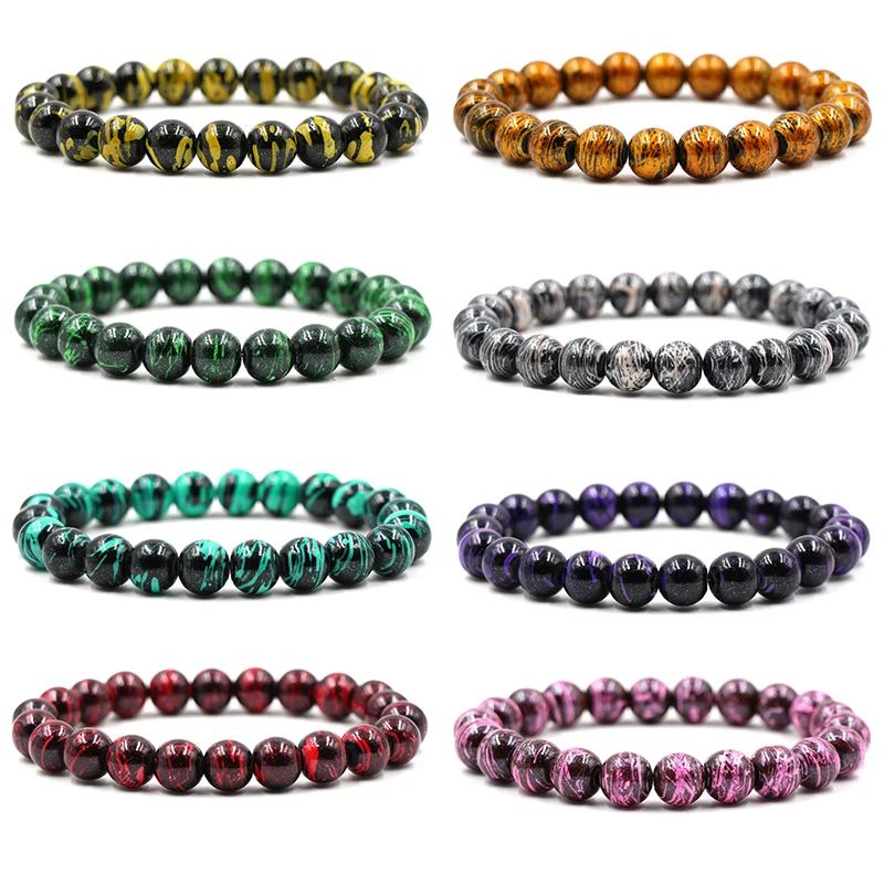 

Fashion Natural Stone Bracelets For Women Men 8mm Amethysts Quartzs Lapis Lazuli Round Beaded Stretch Bracelets Bangles