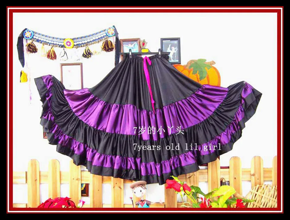 

2021New Belly Dancing Tribal Ruffle Flamenco Satin 25 Yard 4 Tiered Skirt Gypsy Skir 9EX21-26