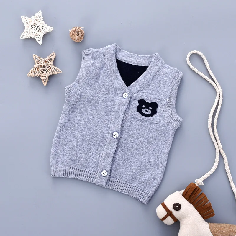 Cotton Bear Knit Baby Sweater Vest Sleeveless V-Neck Infant Boys Sweater Casual Soft Baby Clothes Newborn Girls Sweater Autumn (2)