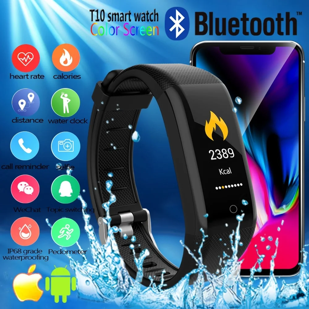 Бесплатная доставка T10 Smart Band IP68 Водонепроницаемый Smartwatch сердечного ритма SleepMonitor
